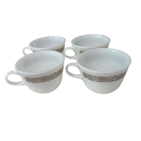 Pyrex Woodland Brown 4 Milk Glass Coffee Mugs 1978- 1983 Vintage Kitschy Collect - Picture 5 of 9